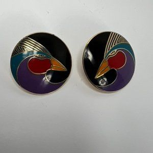 Laurel Burch Harlequin Bird Signed Earrings‎